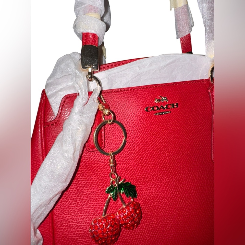 Coach Red Minetta Satchel with unbranded Cherry Charm and Coach Dustbag NWT - Picture 3 of 11